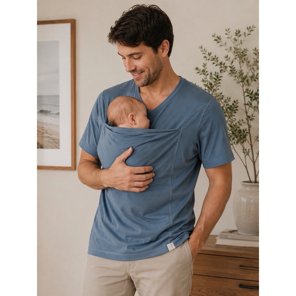 LALABU Dad Shirt Carrier Mens Large Blue Short Sleeve Baby Infant Pouch #J7-3